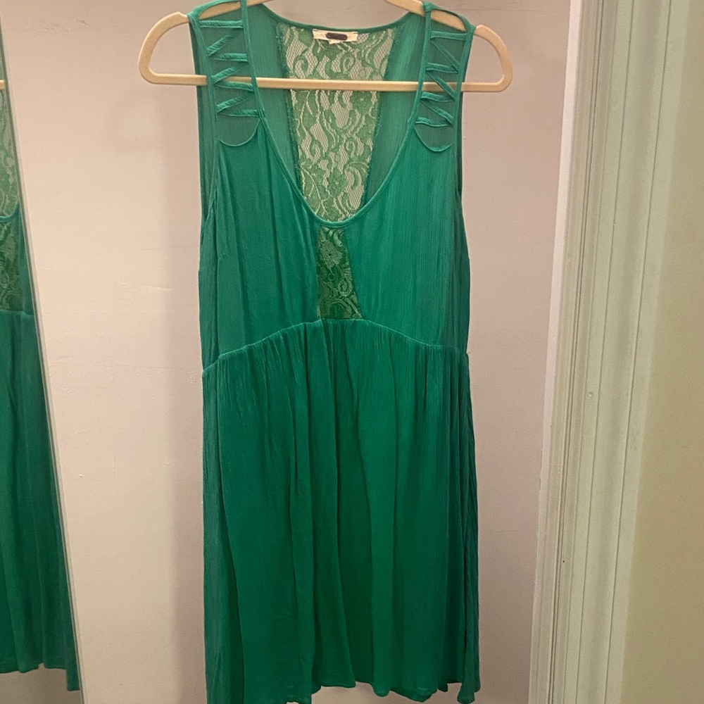 Miss Me Emerald Green Lace-Back Mini Dress